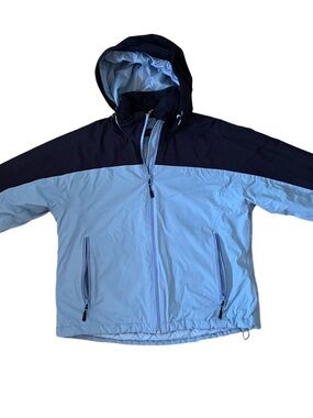 Lands’ End Light Blue and Navy Hooded All-Weather Jacket
